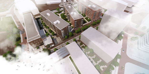 Vogelvlucht impressie van het project