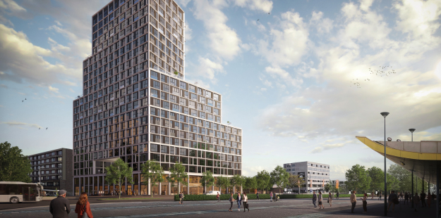 Aanzicht vanaf de andere kant van het nieuwbouw project, hier is het totale project vanaf de openbare weg te ziene