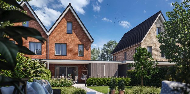 Ontwerp van het achteraanzicht van de huizen aan de Campherbeeklaan