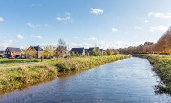 De groene omgeving met huizen in de achtergrond