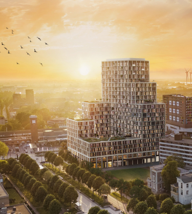 Impressie beeld van het project Metterswane in Nijmegen, vanaf vogelvlucht te zien