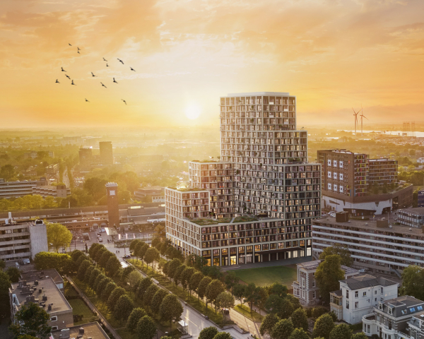 Impressie beeld van het project Metterswane in Nijmegen, vanaf vogelvlucht te zien