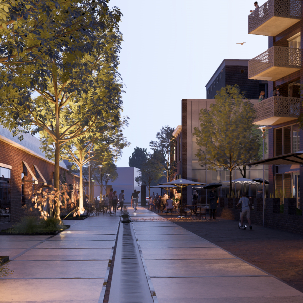 Inkijk in de straat van het Dikkersproject in Hengelo, gegenereerd door de AI
