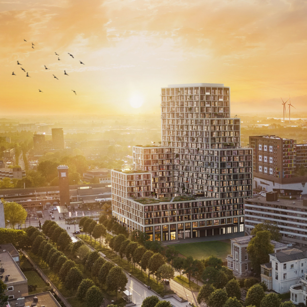 Impressie beeld van het project Metterswane in Nijmegen, vanaf vogelvlucht te zien
