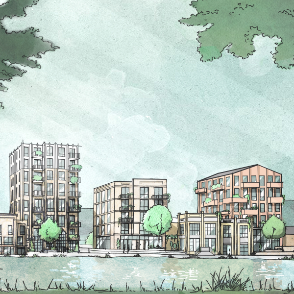 Tekening van het bouwplan van het project 